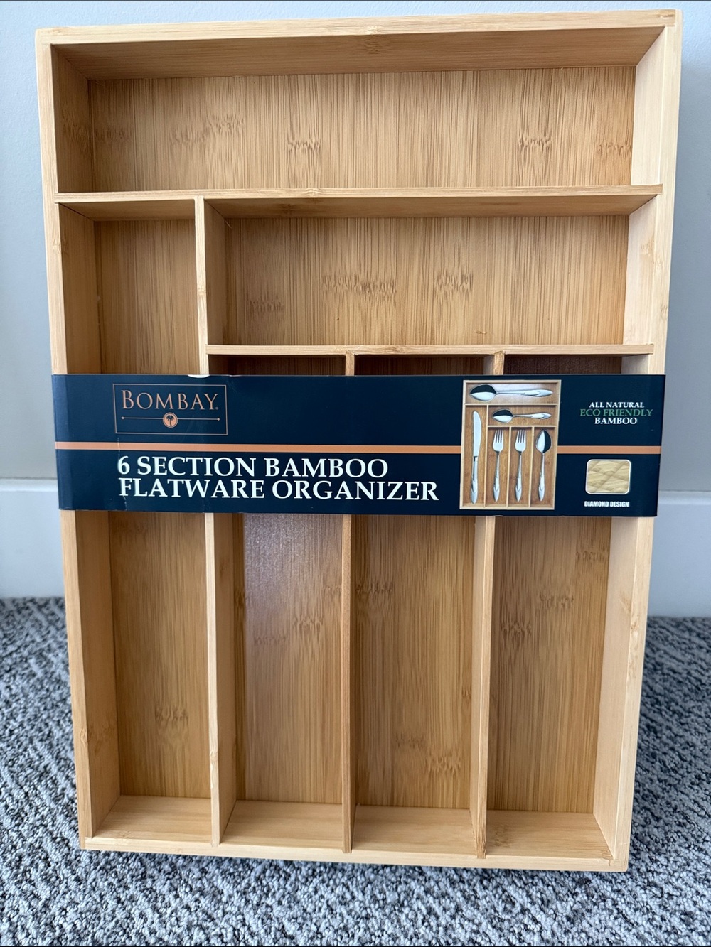 Bombay Bamboo 6 Section Flatware Organizer - Natural Wood